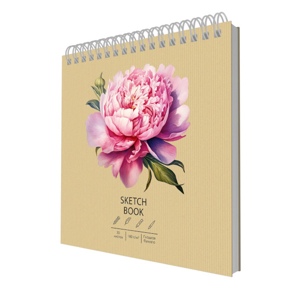 Скетчбук для акварели 190*190мм 30л, 180г/м2, гребень "Draft&Craft. Peony" ТСК305456 Paper Art