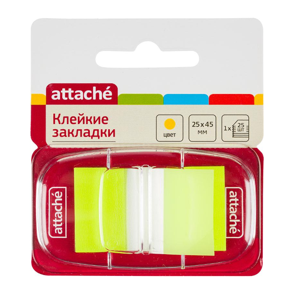 Набор самокл. закладок Attache "Neon" 25*45мм пластик (желтый, 25л) 166081