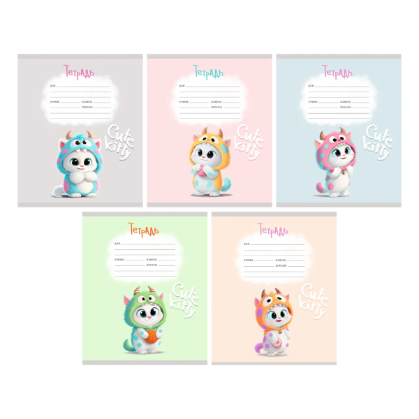 Тетрадь 12л А5 клетка "Cute Kitty" картон, ассорти ТК129587 Listoff