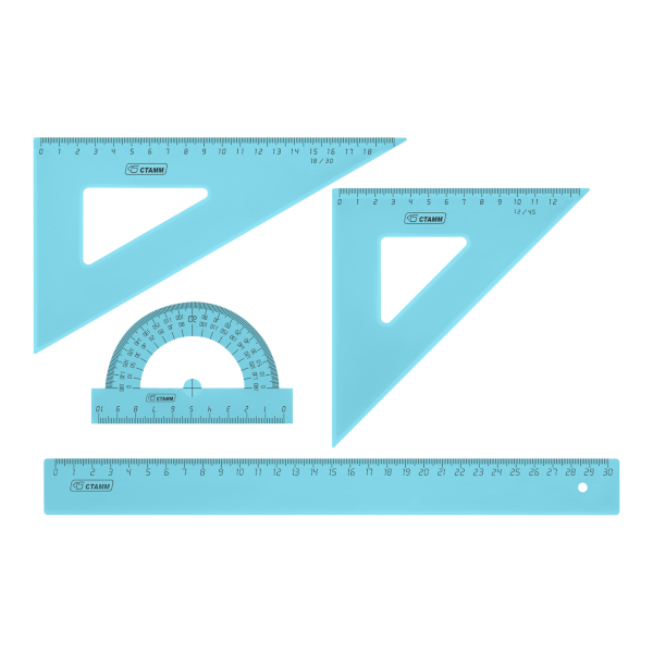 Геометрический набор 4предм.(линейка 30см, угольники 45° и 60°, транспортир) тонир. НГ05 СТАММ