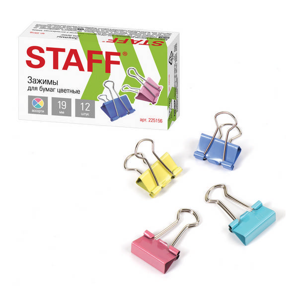 Зажим Staff ассорти 19мм 225156 (1шт)