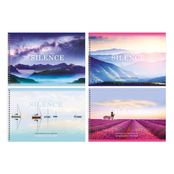 Альбом для рис 20л А4 "Silence" 100/м2, гребень, офсет.бум, ассорти АР4гр20 10875 BG