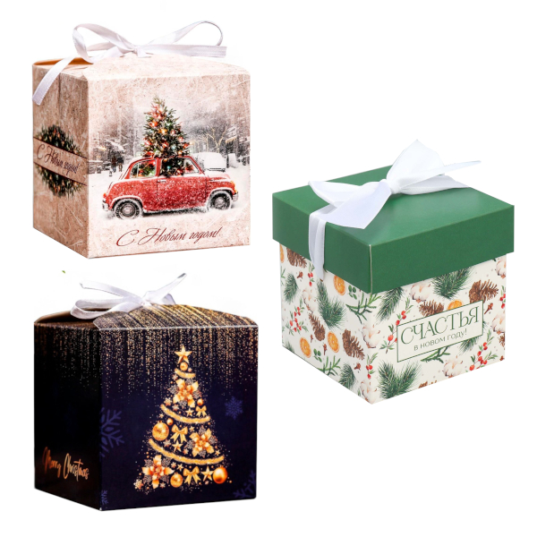 Коробка складная 10*10*10см "Новогодняя" 9845672/9875897/9875898 Дарите Счастье