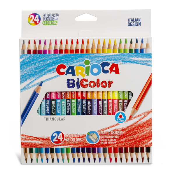 Карандаши двустор. 48цв/24шт, пластик, 3-гран. "Bicolor" карт.уп. 43031 Carioca