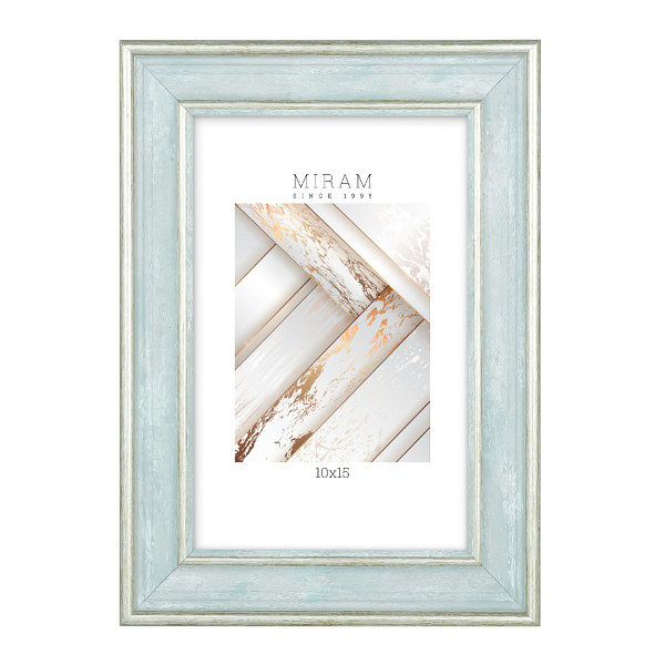 Фоторамка 10*15 пластик, багет 25мм, бело-зеленый, вставка пластик, ножка 642498-4 МИРАМ