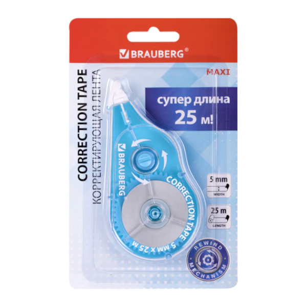 Корректор ленточный 5мм*25м "Maxi Plus" голубой 272500 Brauberg