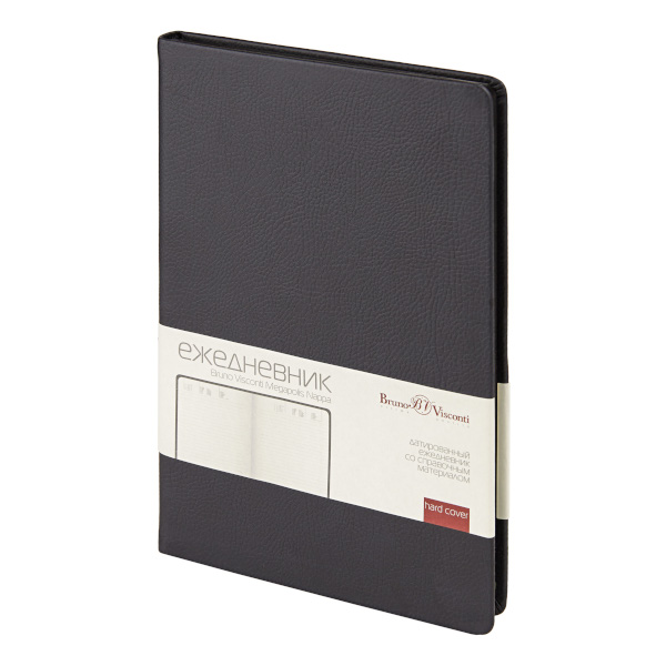 Ежедневник А5+ 2026 Bruno Visconti "Megapolis Nappa" тв. обл., иск. кожа, черный 3-806/06