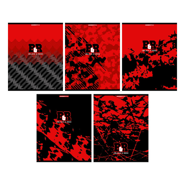 Тетрадь 48л А5 клетка "Black & Red" картон, ассорти 14101/5 Academy style