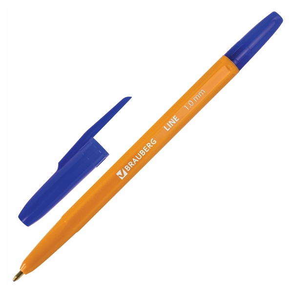 Ручка шар. 1,0мм, синий, оранжевый корп. "ORANGE Line" 143331 Brauberg