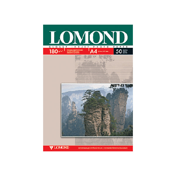 Бумага А4 "Lomond" д/стр.пр. 180г/м2, глянцевая, двухсторонняя 0102065 (1лист) 