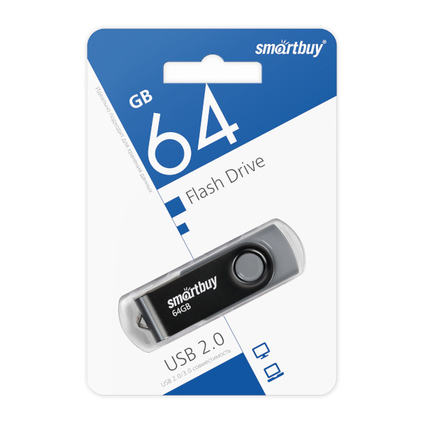 Память Flash Drive 64GB USB 2.0 Smartbuy Twist черный SB064GB2TWK