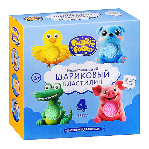 Пластилин шариковый Puzzle Foam "Зверики" 4цв, карт.уп. FM056