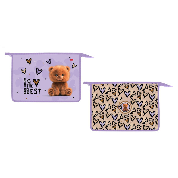 Папка для тетрадей А4 1отд., пластик, молния "Пушистый мишка" AMc_03033 Hatber