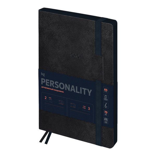 Ежедневник А5 2026 BG "Personality. Onyx" интегр.обл., иск.кожа, графит. DdА5_09425
