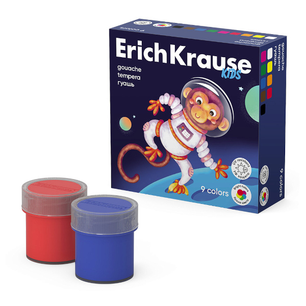 Гуашь Erich Krause "Дети. Звери в космосе" 9цв, 20мл, карт.уп. 61409