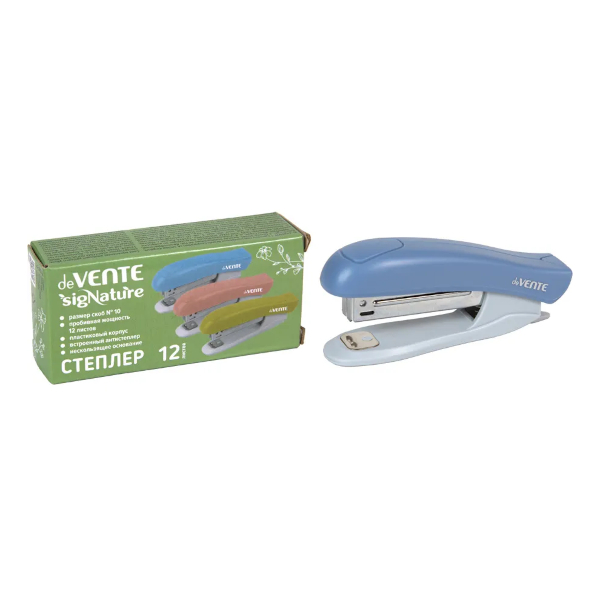 Степлер №10, 12л, пластик, антистеплер, сумеречный синий "sigNATURE" 4142511 deVENTE
