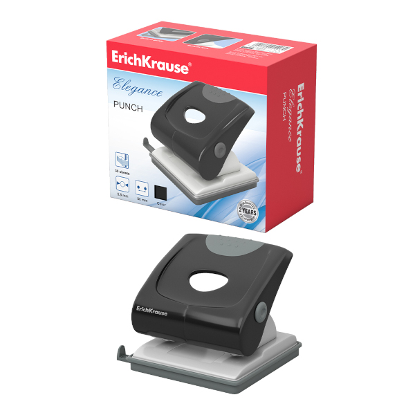 Дырокол 30л Erich Krause Elegance с линейкой, черный ЕК5402