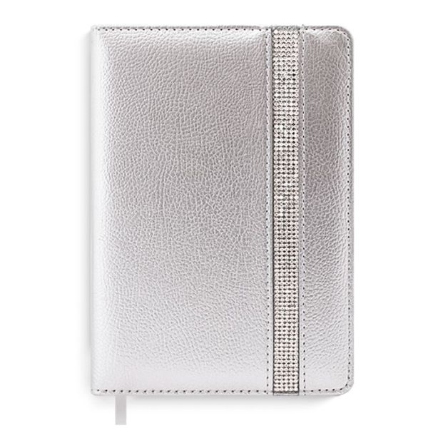Ежедневник А6+ не дат., 320 стр., Феникс+ Наппа серебряный, тв.обл., лента из страз 50456/10