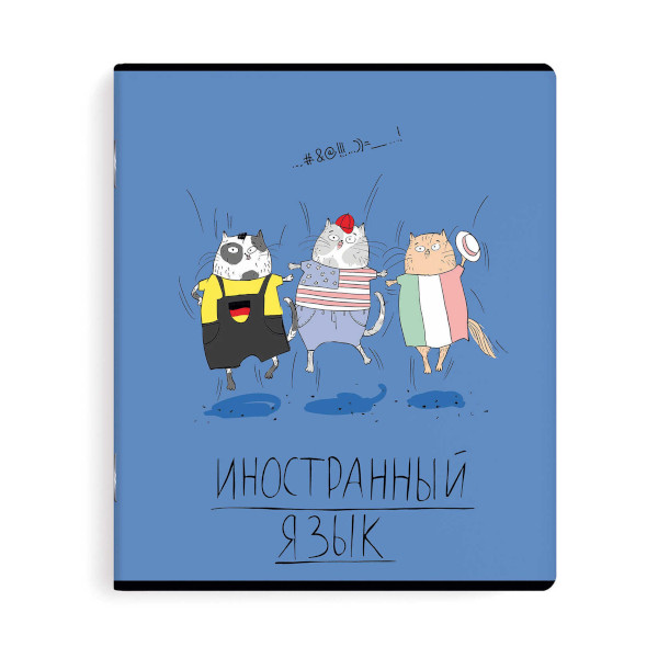 Тетрадь предметная 48л А5+ Иностранный язык "Любознательные коты" клетка, картон 60468 Феникс+