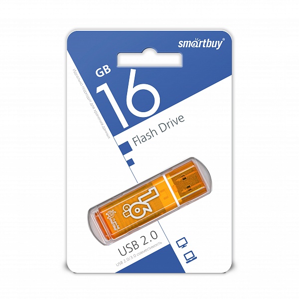 Память Flash Drive 16Gb USB Smartbuy Glossy series orange SB16GBGS-OR