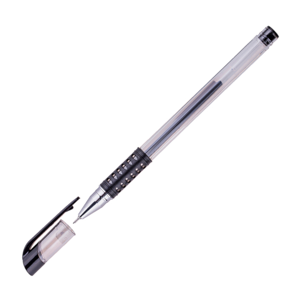 Ручка гелевая 0,5мм, черный, игольч., грип, прозрач. корп. GP905BK_6597 OfficeSpace