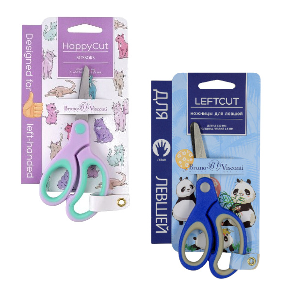 Ножницы для левшей 13,2см Bruno Visconti "LeftCut" асимметр., прорез., ассорти 60-0034