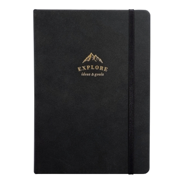 Ежедневник А5 2026 Infolio "Explore" тв.обл., иск.замша, сшивка, черный, резинка I1715/black