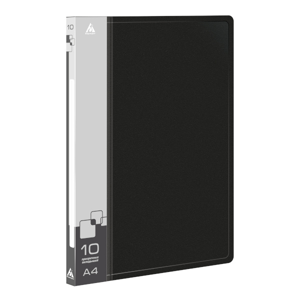 Папка 10 файлов А4, 11мм, 600мкм, карман корешок, черная BPV10BLACK Бюрократ