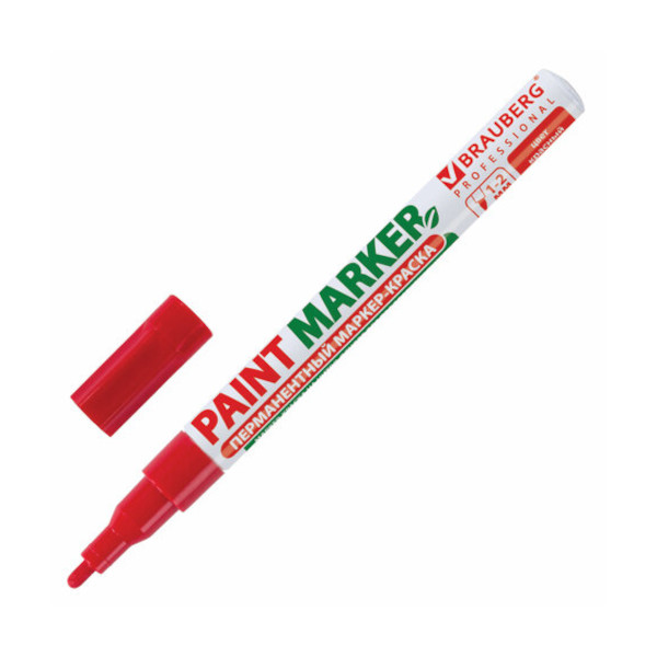 Маркер-краска 1-2мм, нитро осн., пулевид, красный, алюм. корп., лаковый "Prof" 150865 Brauberg