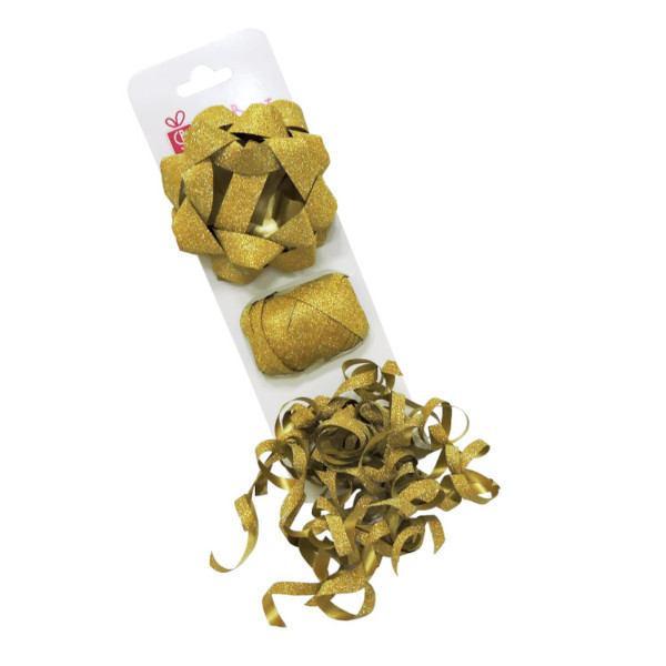 Набор для оформления подарков "Золотой" (1бант-звезда, 1бант-серпантин, лента) 7235 Квадра