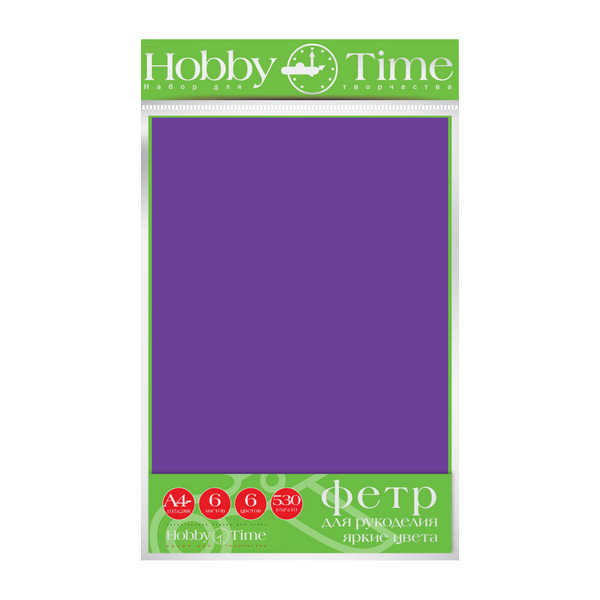 Набор фетра для рукоделия "Яркие цвета" 5л, 5цв, 530г/м2, 4мм 11-405-236 Hobby Time