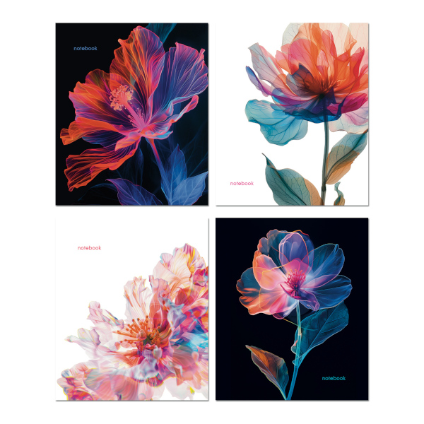 Тетрадь 48л А5 клетка "Цветы" картон, ассорти 3450 Полином