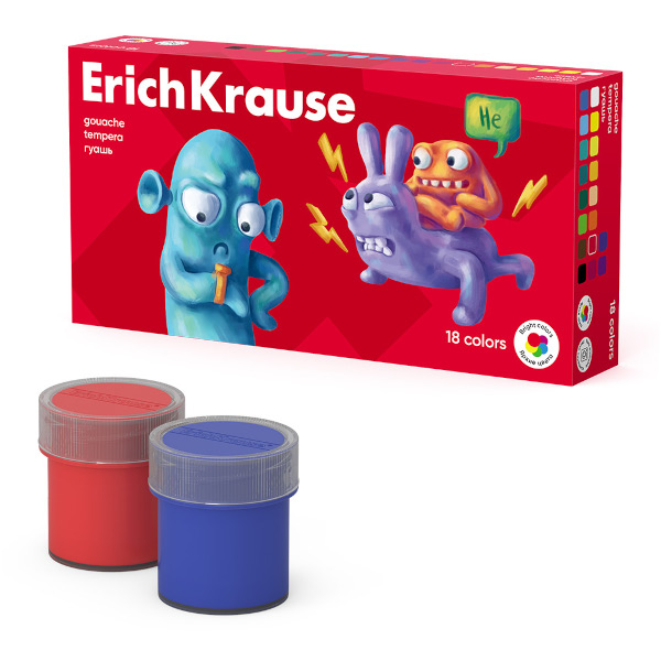Гуашь Erich Krause "Веселые друзья" 18цв, 20мл, карт.уп. 61416