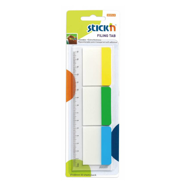 Набор самокл. закладок Stick`n 37*50мм пластик на линейке (3цв. по 10л) 21359