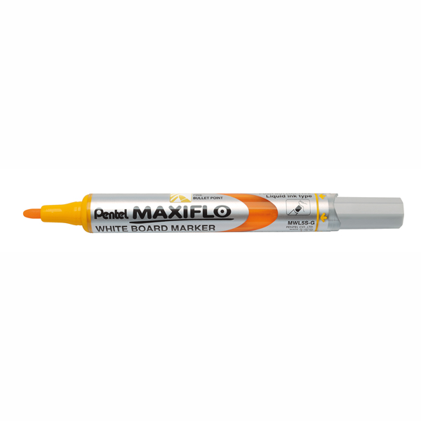Маркер для доски 4мм, пулевид., жёлтый, пластик. корп. "Maxiflo" MWL5S-G Pentel