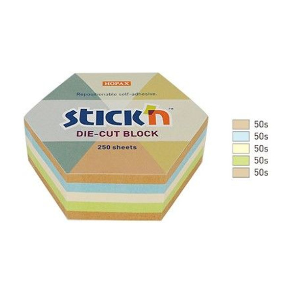 Липкий блок Stick`n "Гексагон" 61*70мм, 250л, пастель+крафт, ассорти 21828