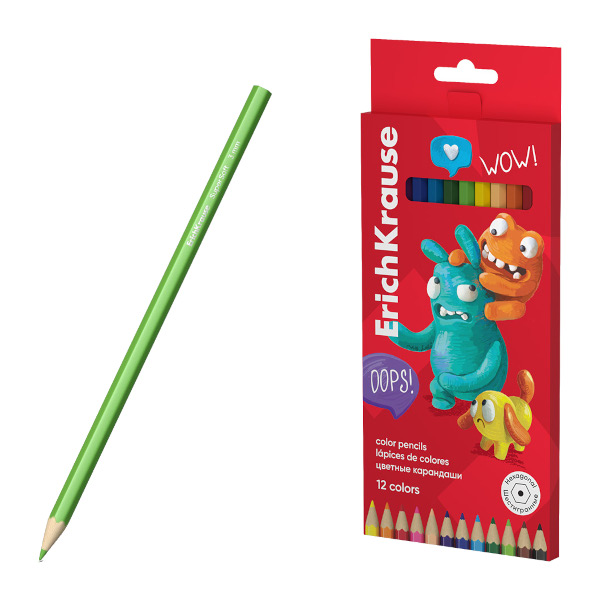 Карандаши 12цв, дерево, 6-гран. "Jolly Friends" карт.уп. 61792 Erich Krause