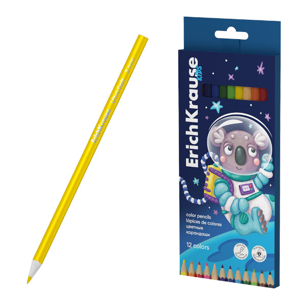 Карандаши 12цв, дерево, 3-гран. "Kids Space Animals. Коала" карт.уп. 61786 Erich Krause