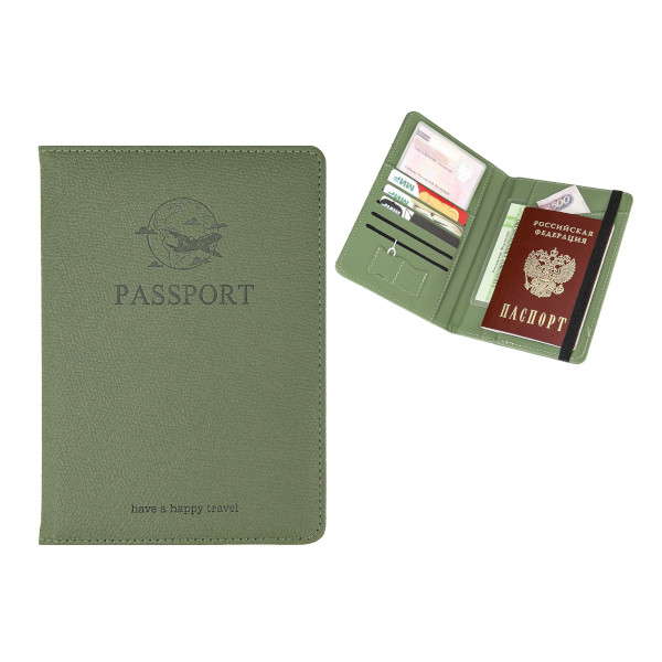 Обложка для паспорта "Гражданин" иск.кожа, оливковый, резинка ОП-9635 Миленд