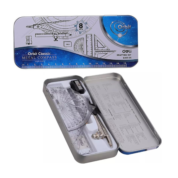 Набор для черчения Deli 8 предм., метал. циркуль 116мм, метал. пенал EG30505