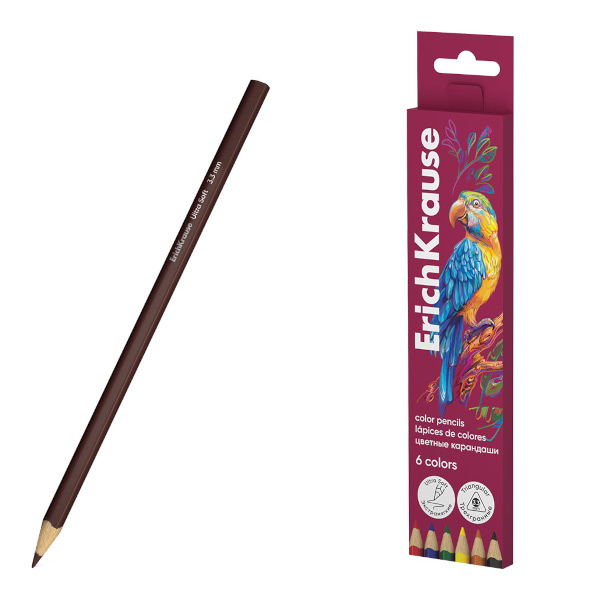 Карандаши 6цв, дерево, 3-гран. "Safari" карт.уп. 61813 Erich Krause