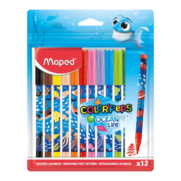 Фломастеры Maped "Ocean life" 12цв, смыв., пластик. уп. 845701