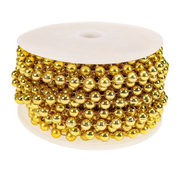 Украшение Бусы "Сказочный праздник" 6мм*10м, пластик, золото НУ-3412 Миленд