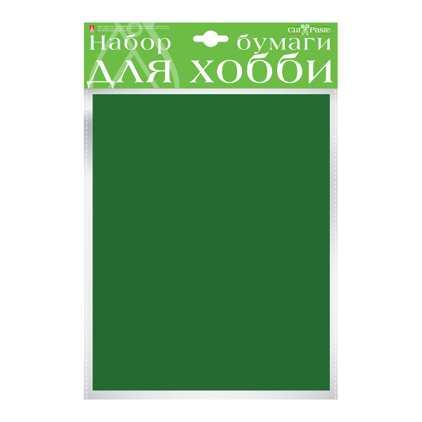 Бумага цветная крашенная в массе А4 двустор. 10л/1цв, пакет, 110г/м2, т.-зеленый 2-065/06 HOBBY TIME
