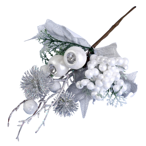 Декор "Еловая ветка. Сияние" хвоя, ягоды, листья 19см 4306280 Зимнее волшебство