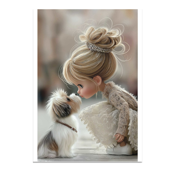 Блокнот А6 40л "Девочка с собачкой" клетка, скоба, мягк.обл., картон 72952 Феникс+