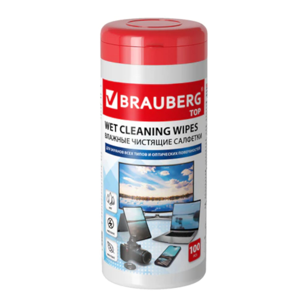Салфетки чистящие Brauberg для экранов/оптики "Top" туба (100штук) 513812