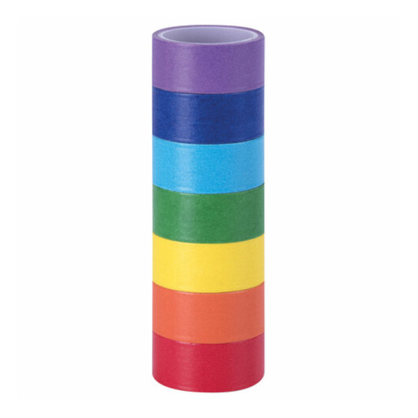 Клейкие ленты для декора "РАДУЖНЫЕ" 15мм*3м, 7цв, рисовая бумага 661702 ОСТРОВ СОКРОВИЩ