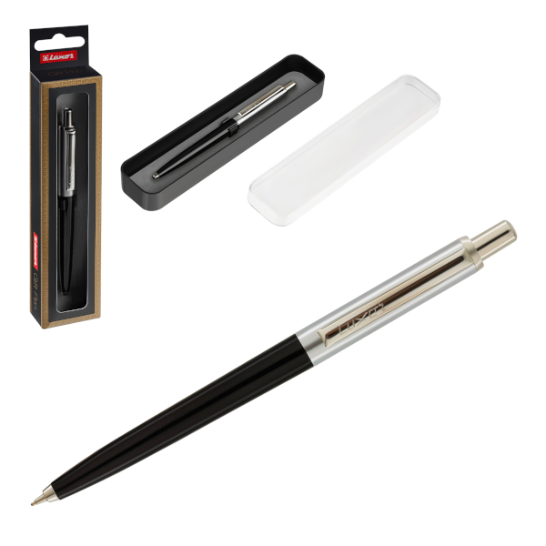 Ручка подарочная шар. "Star" синий, корпус металл, черн./хром, кнопоч.мех. 0,7мм 1125/box Luxor