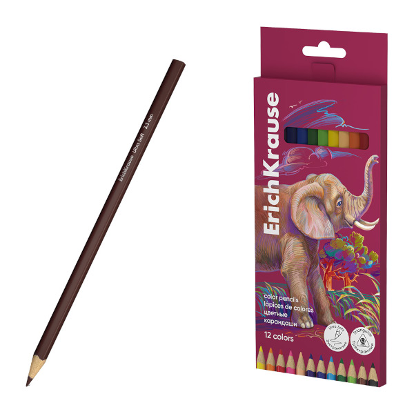 Карандаши 12цв, дерево, 3-гран. "Safari" карт.уп. 61814 Erich Krause